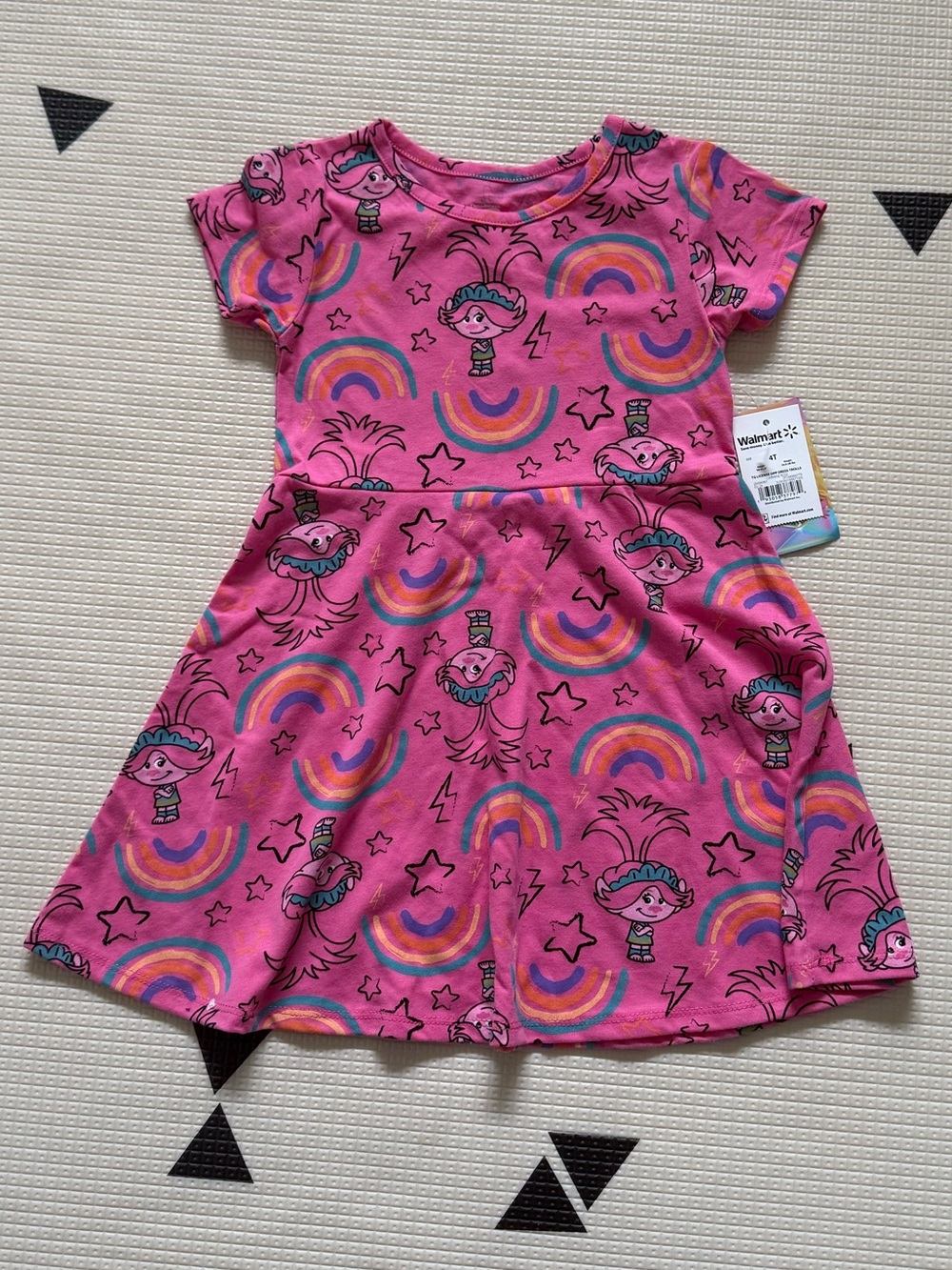 NWT Toddler Girls DreamWorks Trolls Dress 4T Pink Trolls Rainbow & Stars Print